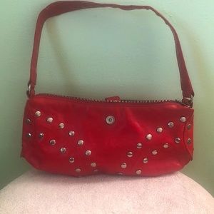 Red faux leather purse